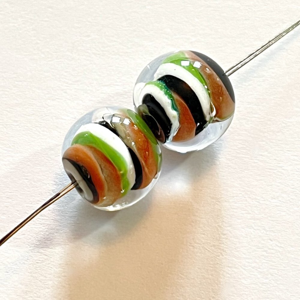 As Low As $2 Fall Swirl Unicorn Marble Round Boro Lampwork Beads 11mmx9.5mm (2)